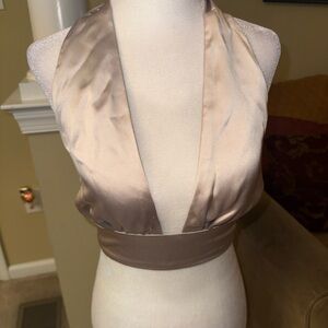 Garage Satin Halter Crop Top in Taupe
